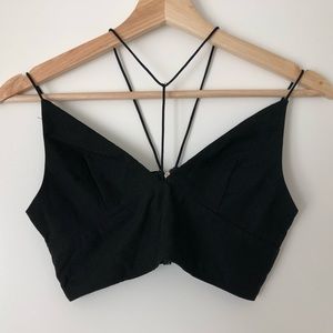Black satin bralette w harness detail